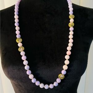 Gold Plated Angelite Pink Opal Lohg Necklace